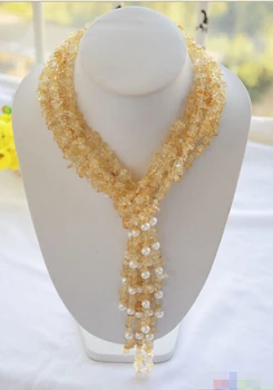 

Free shipping@@@@@ p4613 4strands 50" citrine detritus/ 8mm round freshwater pearl necklace