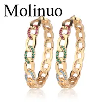 Molinuo 42-45mm Popular hoop Earrings With CZ link chain desgin Circle Earrings GOLD color fashion Big Circle Earrings For Women Molinuo 42-45mm Popular hoop Earrings With CZ link chain desgin Circle Earrings GOLD color fashion Big Circle Earrings For Women
