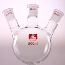 Трехголовая фляжка с круглым дном, фляжка с прямым концом, реакционная колба 500 мл/24*3