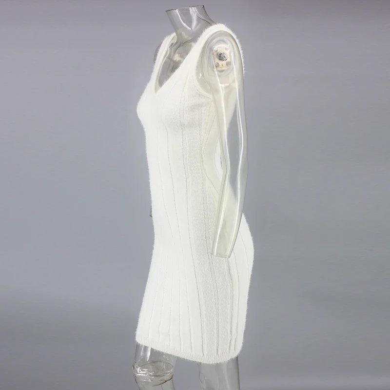 COSYGAL/Белое трикотажное сексуальное облегающее платье женские тонкие вечерние платья с v-образным вырезом клубный свитер летнее платье Элегантное женское платье