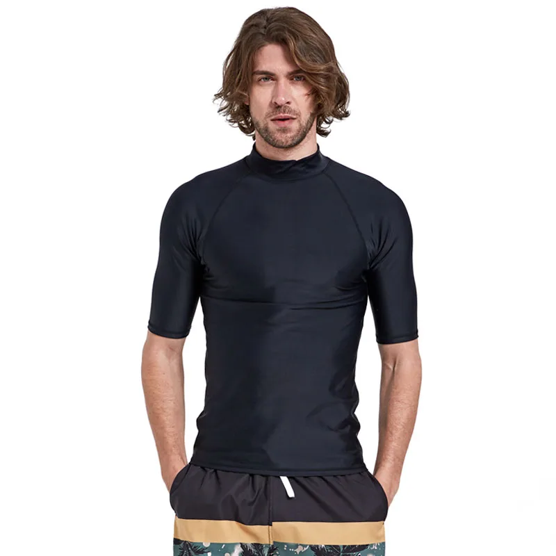 

Men's Short Sleeve Rashguard Swim Shirt UV Sun Protection UPF 50+Swimming Tee Tops Solid Black Youth Adult Rash Guard Man