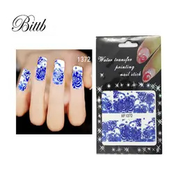 Bittb 2 шт китайский стиль синий цветочный дизайн ногтей водная переводная наклейка накладные ногти Советы ногтей инструмент для ухода за
