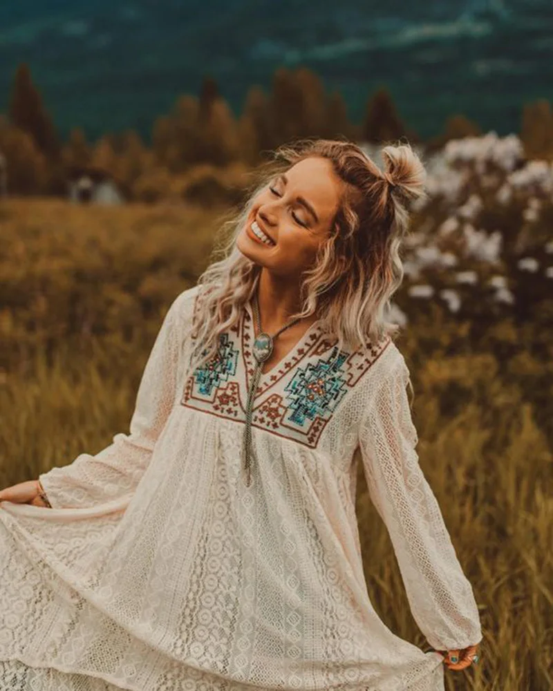 bohemian knee length dress