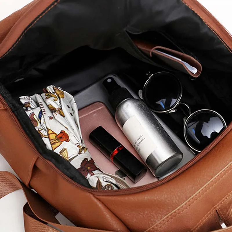  Women Female PU Leather Anti-theft Backpack Classic Solid Color Zipper Large Capacity Fashion Shoul - 33050466625