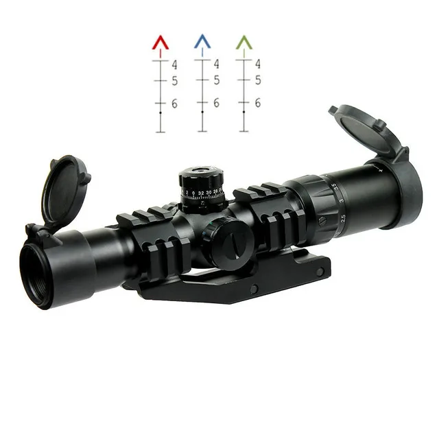 

1.5-4X30 Red Green Illuminated Tactical Railed Rifle Scope w/ Tri-Illuminated Chevron Recticle for Hunting Airsoft Riflescope