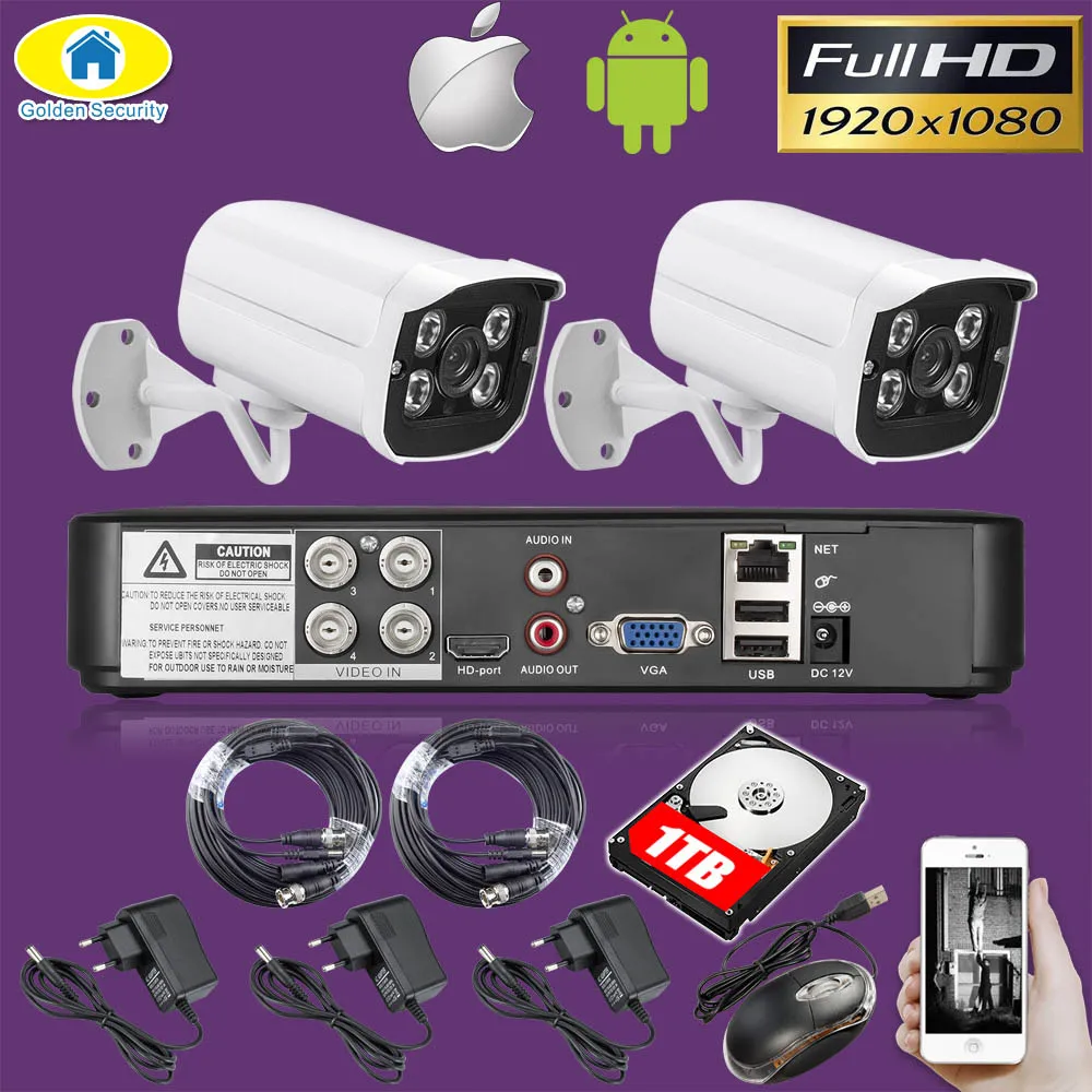 Золотая система безопасности 4CH CCTV камера 4 шт. 1080P AHD DVR 3000TVL ИК ночного видения наружная камера видеонаблюдения комплект видеонаблюдения - Цвет: Лаванда