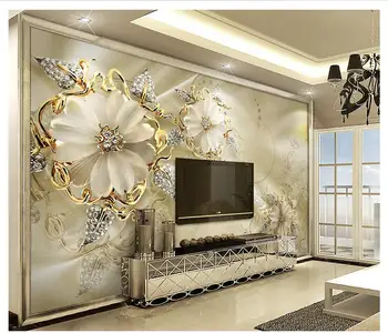 

3D Custom European Style Mural Photo Wallpaper 3d golden jewel flowers TV background wall bedroom wall home decoration painting