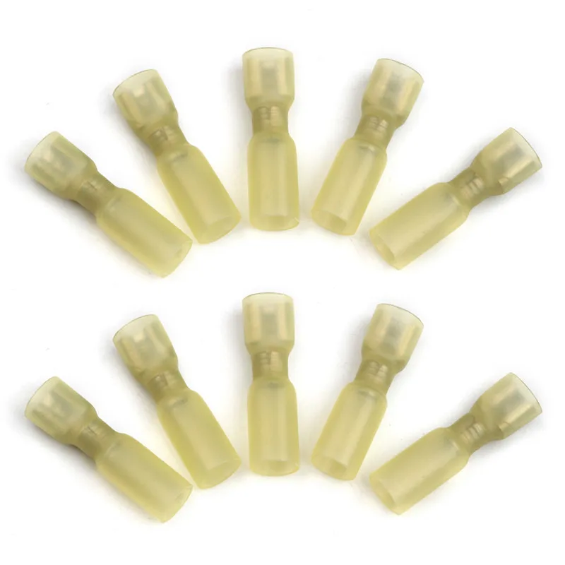 

10PCS/Set Female Insulated Heat Shrink Wire Spade Connectors Electrical Crimp Terminal Yellow HFDFD5-250 12-10AWG Kit