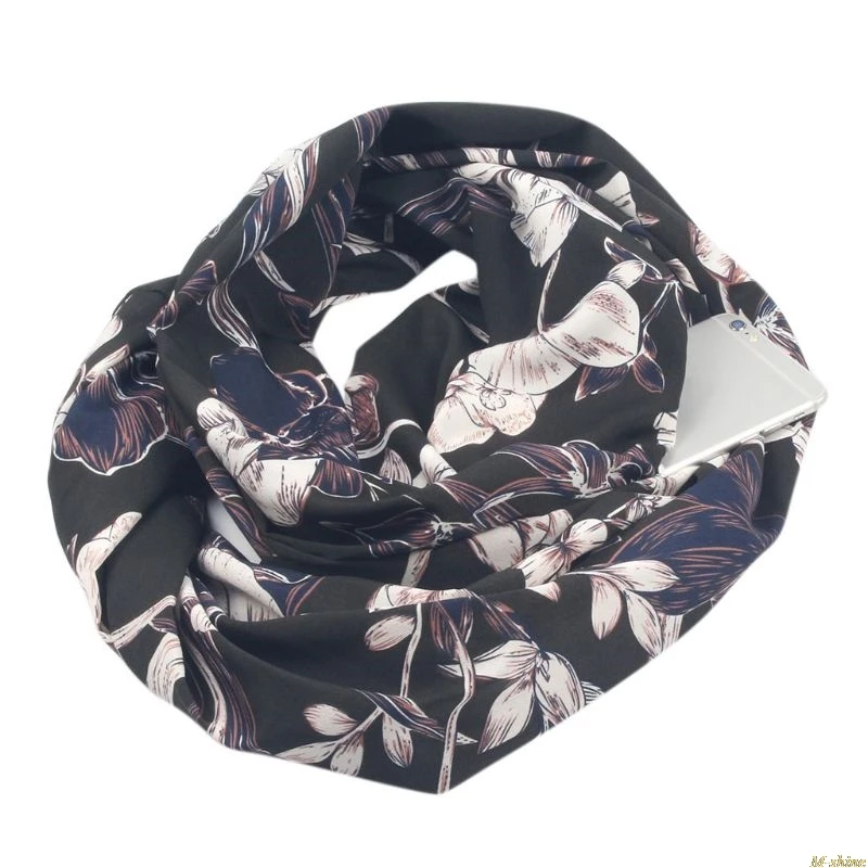 Женский двойной слой секретный скрытый карман на молнии бесконечный петлевой шарф смешивание Цветочные листья с леопардовым принтом зимнее кольцо одеяло - Цвет: A2
