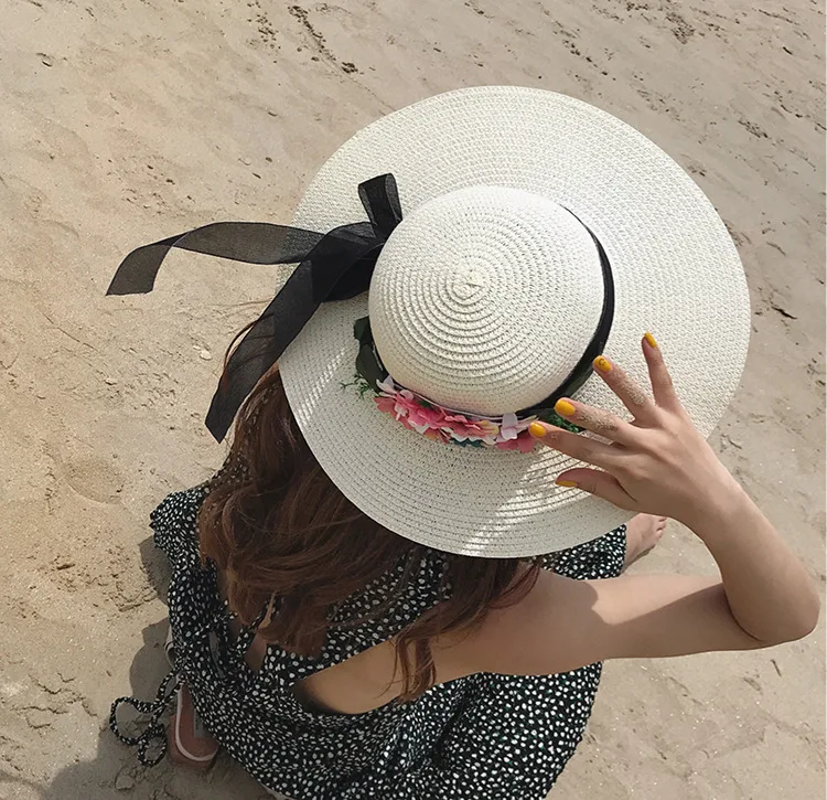 2018 Summer New Arrived South Korean Style Flower Bow-Knot Straw Hat Beach Sunscreen Casual Sun Hat ACA87 (6)