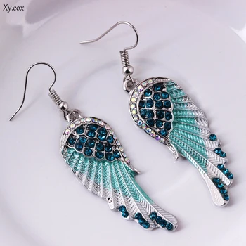 

3 Colors Angel Wings Feather Dangle Crystal Earring Antique Elegant Women Jewelry