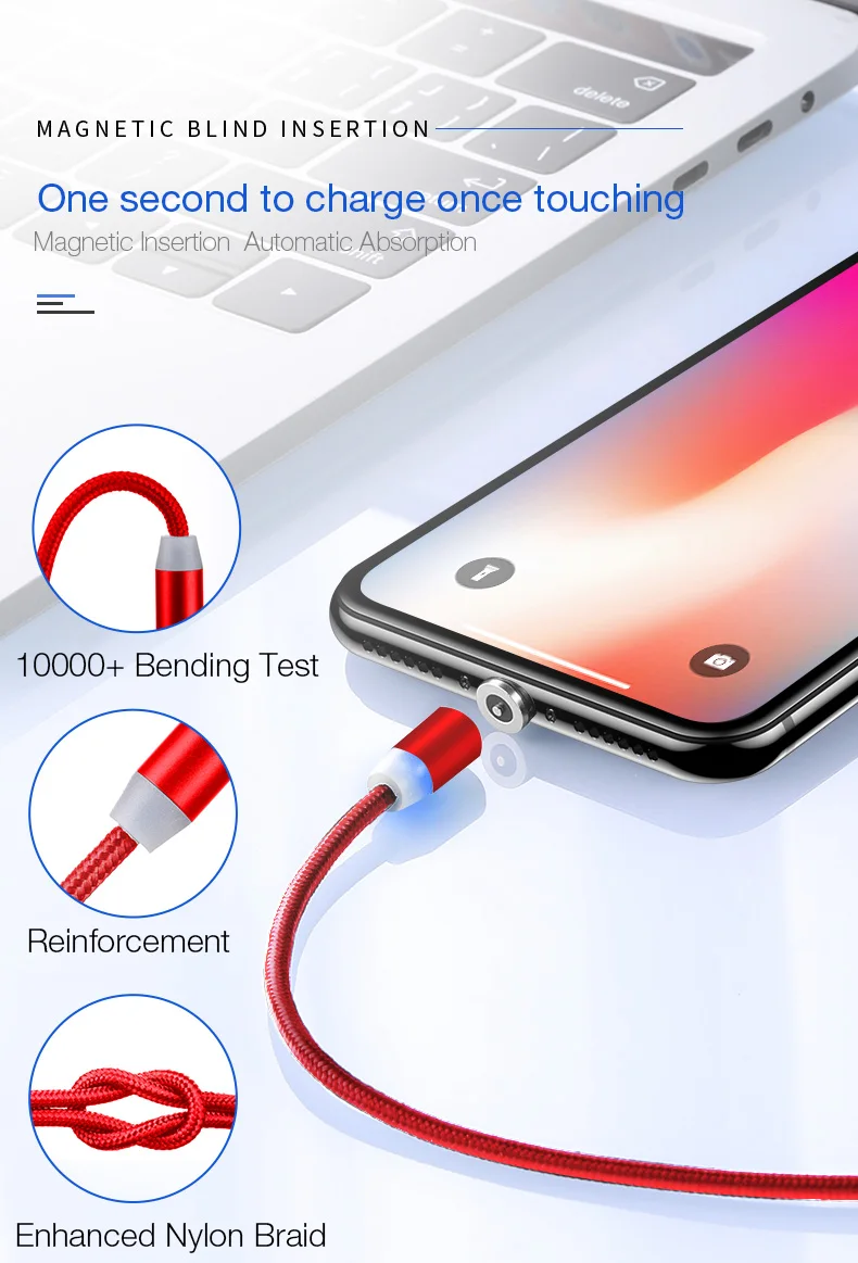 CAFELE 100 см Магнитный USB кабель Micro type C зарядный кабель нейлоновый светодиодный провод светодиодный кабель для iPhone samsung huawei Xiaomi Телефоны