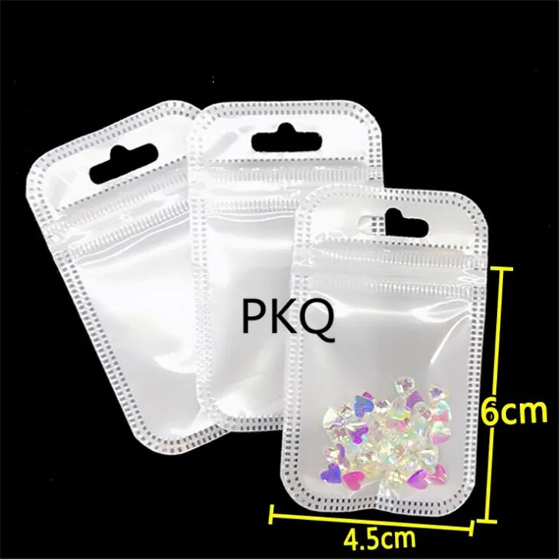 

200pcs 4 colors 4.5x6cm small White Clear Self Seal Zipper Plastic Retail Packaging Poly Pouches Ziplock mini Bag With Hang Hole