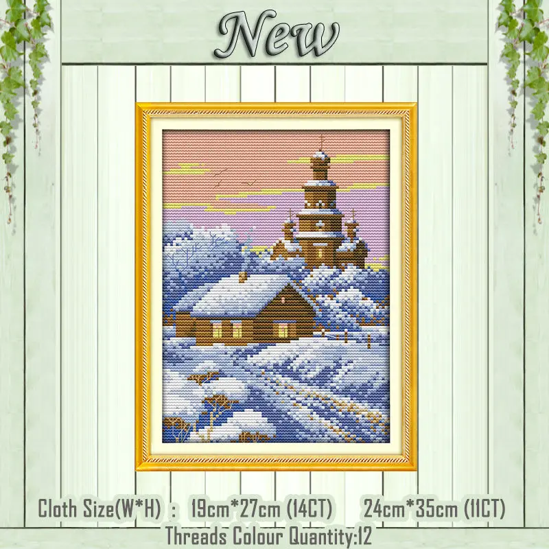 Зимний замок Снежный мир Ночная живопись Счетный напечатанный на холсте DMC 11CT 14CT наборы для вышивки крестиком наборы для рукоделия - Цвет: Winter evening