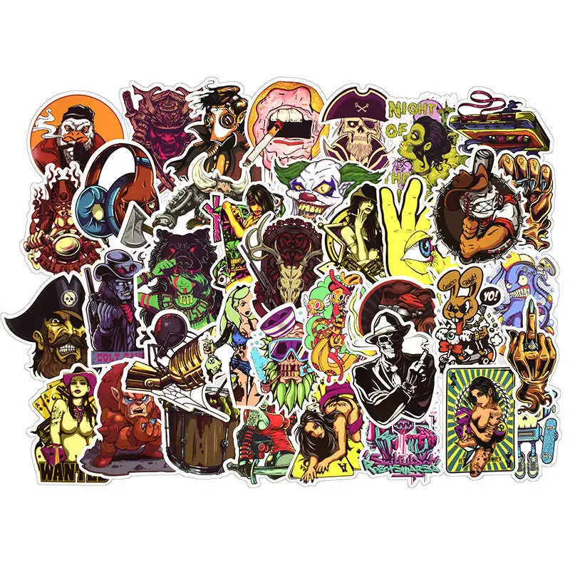 50Pcs/Lot Rock Stickers Funny Skull Scrapbook Stickers Friends Letter Stickers For DIY Scrapbooking Laptop Phone Suitcase Decor