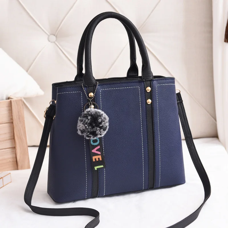 

2019 New Plush Ball Letter Hang Tote Women Handbags Pu Leather Satchels Bag Ladies Large Capacity Shoulder Crossbody Bags Bolsas
