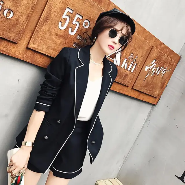 Best Price Set female 2018 spring new temperament white edge thin small suit jacket + fashion shorts elegant two-piece suit leisure suit Best Price Set female 2018 spring new temperament white edge thin small suit jacket + fashion shorts elegant two-piece suit leisure suit