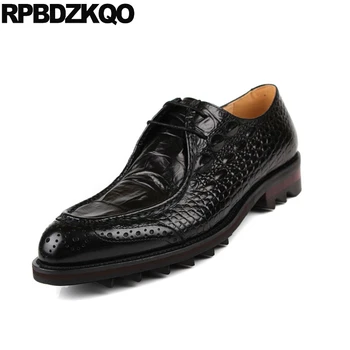

Pointed Toe Alligator Creepers Platform Men Oxfords Shoes Handmade Genuine Leather Casual Spring Black Office Crocodile Business