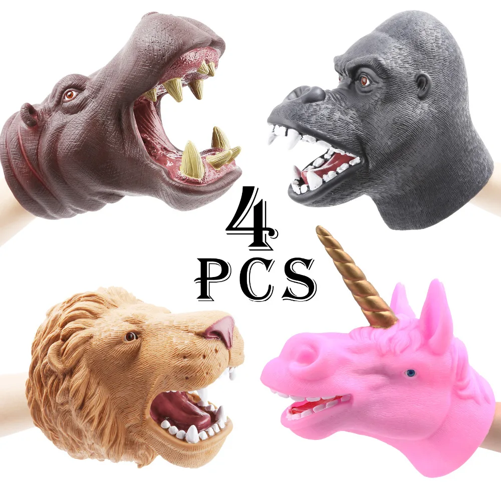 4Pcs Soft Vinyl Hand Puppet Gloves Toys Realistic Unicorn Hippo Chimpanzee  Lion Animal Head Puppets Theaters Doll for Kids Gift - AliExpress