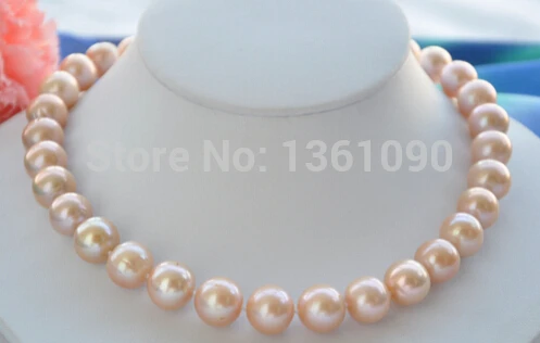 

000596 Lustre 17" ROUND PINK PEARL NECKLACE AAA