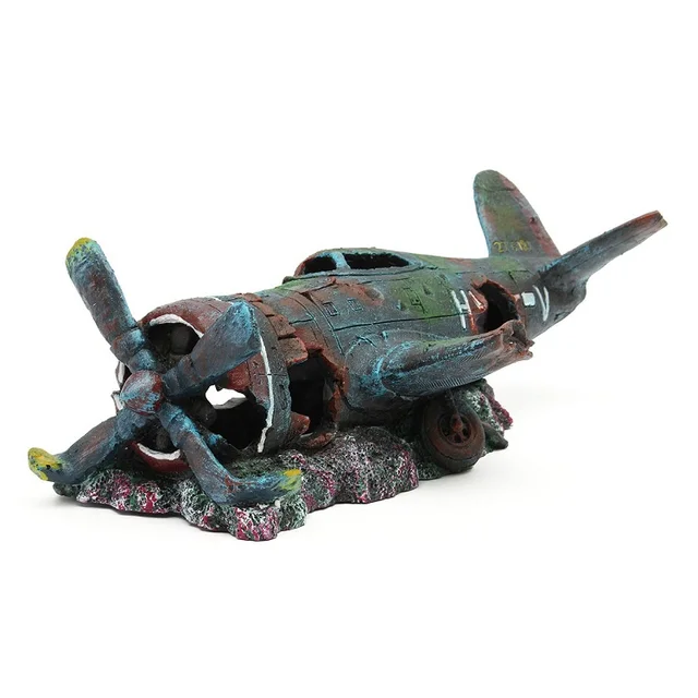 Aquarium Decoration Resin Plane Wreck Airplane Artificial Craft Fish