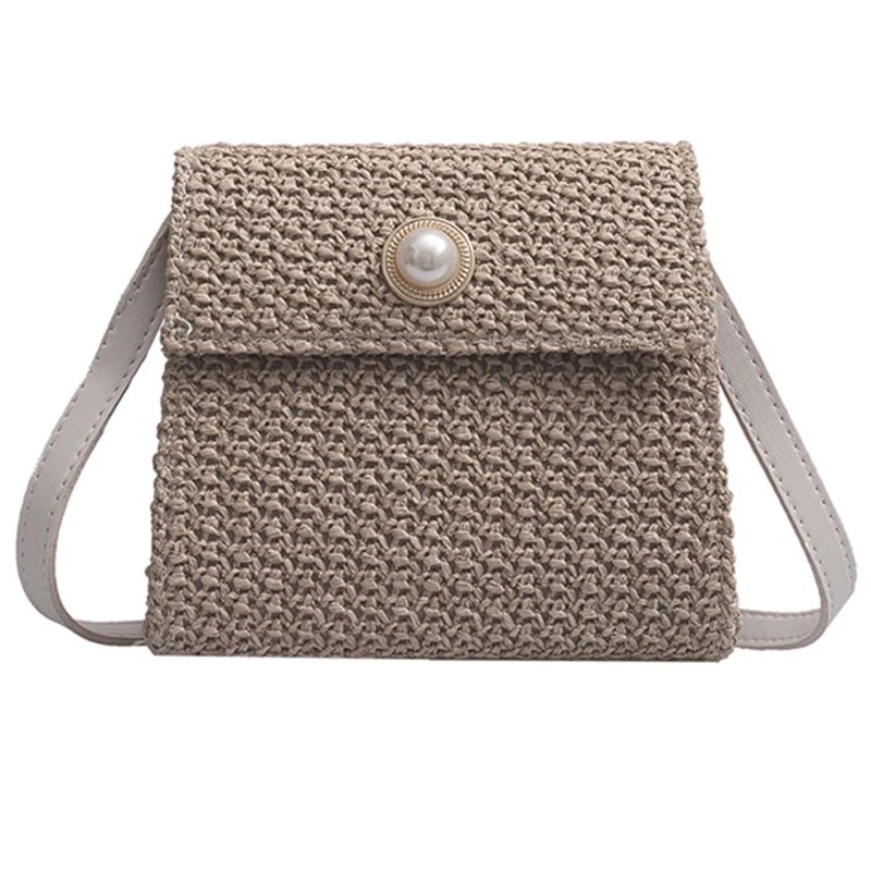 

Woven Straw Bag Women Small Pearl Lock Tote Bags For Summer Travel Messenger Bag Ladies Shoulder For Girl