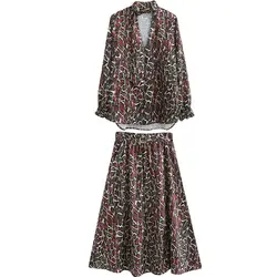 Весенний костюм Женская мода печатная рубашка с высокой талией юбка из двух частей животный узор темперамент женская одежда 2019 новая
