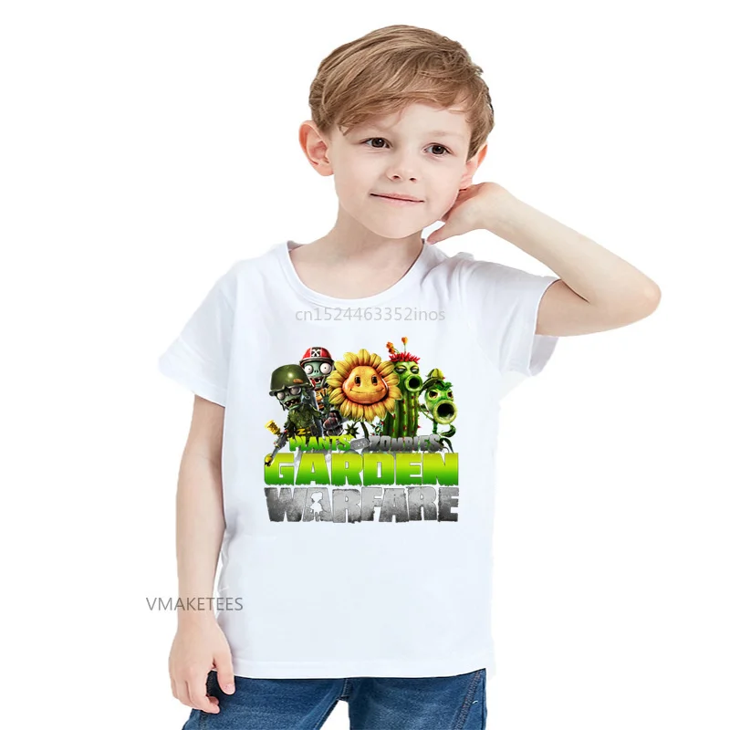 

2018 Summer Girls & Boys T shirt Children Game Plants Vs Zombies Print Funny T-shirt Baby Kids Cartoon Casual Clothes,HKP5241