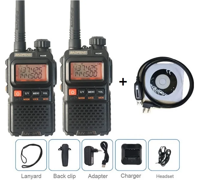 2 шт. Baofeng UV-3R+ Plus мини рация радио UHF VHF Ham CB радиостанция беспроводной HF трансивер UV3R PMR 446 передатчик - Цвет: add cable