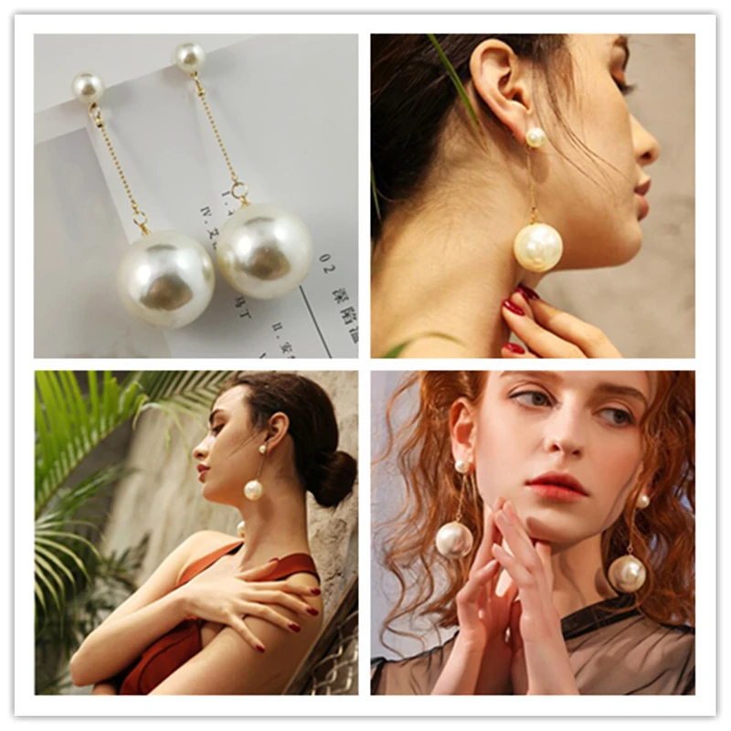 

Trendy Elegant Created Big Simulated Pearl Long Earrings Pearls String Statement Drop Earrings For Wedding Party Gift