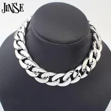 JINSE BLS010, панк стиль, срезанная CCB звеньевая цепочка, чокер, массивная блестящая цепочка, ожерелье, подходит ко всему, толстое чокер, ожерелье для женщин и мужчин