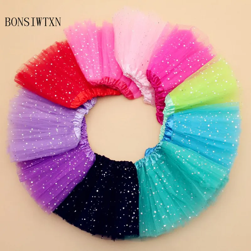 AZULARILLOJO-Kids-Baby-Star-Glitter-Dance-Tutu-Skirt-For-Girl-Sequin-3-Layers-Tulle-Toddler-Pettiskirt