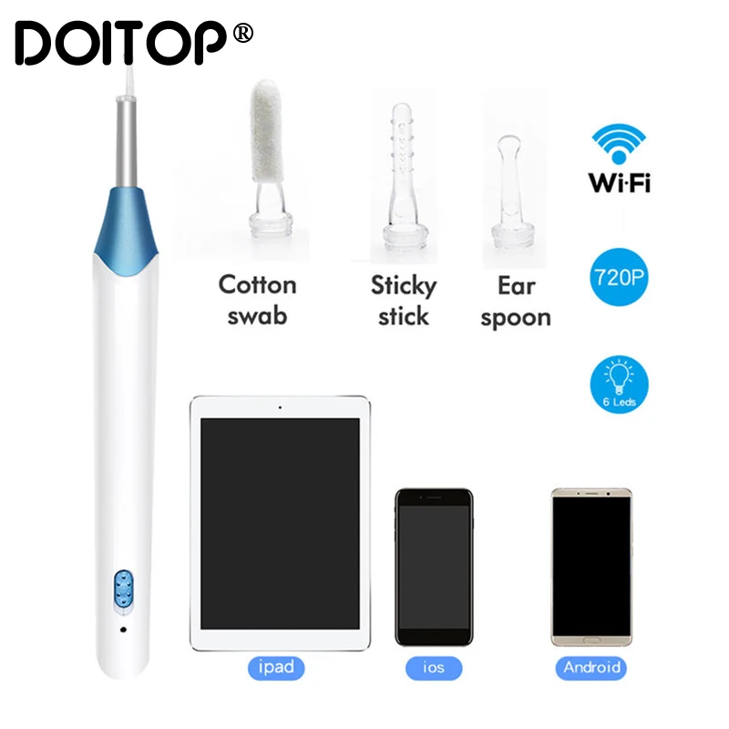 

DOITOP Medical Endoscope Integrate Compact Electric Waterproof LED Light Stable WiFi Not Perm Visual Ear Spone Cleaning Tool