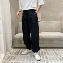 Новые продукты Горячие японские корейский тренд мужской Молодежный сплошной цвет свободный луч модные повседневные брюки уличная