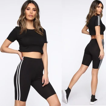 

New 2019 Women Casual Tracksuit Yo-ga Short Sleeves Hoodies Sweatshirt Crop Top Shorts Clothes Sets Pants Suit 4 Colors