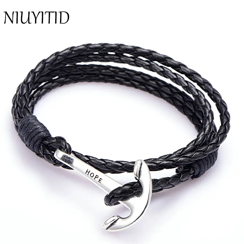 Niuyitid 40cm Pu Leather Men Bracelet Jewelry Man Anchor Niuyitid 40cm Pu Leather Men Bracelet Jewelry Man Anchor Wristband Charm Braclet For Male Accessories Hand Cuff In Bracelets From