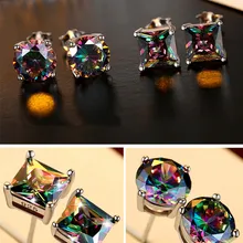 Женские маленькие радужные каменные серьги, модные серебряные свадебные Двойные серьги, красочные круглые серьги-гвоздики для женщин