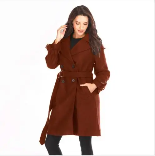 

2018 Autumn Winter Women Slim Fit Woolen Coat Long Sleeve Single Breasted With Belt Outwear Casual Solid Woolen Coat FR1147