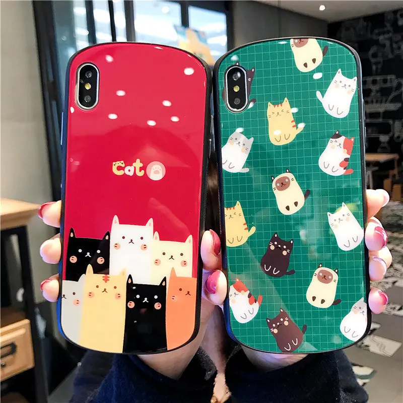 

Cute Cartoon Cat Phone Case For iphone 7 8 Plus Case For iphone X XR XS MAX Funny Animal curved TPU Blu-ray colorful Cover