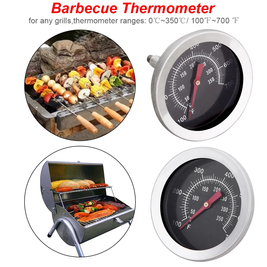 Stainless steel Grill Meat Thermometer Dial Temperature Gauge Gage