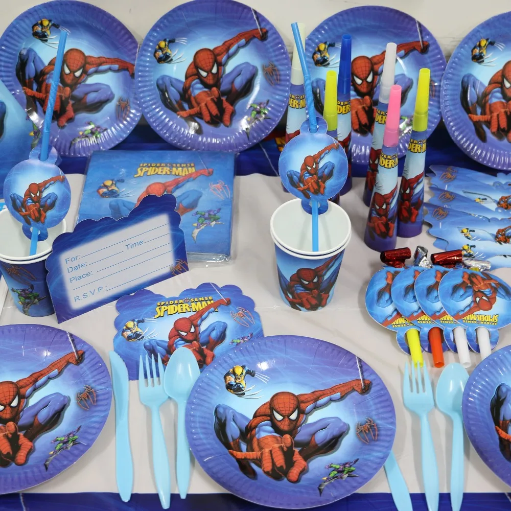 104pcs-superhero-spiderman-cartoon-paper-tablecover-birthday-party-decoration-banner-for-kids-boys-party-supplies-for