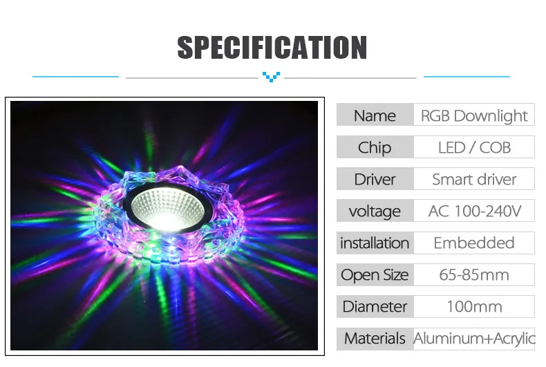 COB светодиодный светильник, цветной панельный светильник RGB 7 Вт 5 Вт 3 Вт 110 В 220 в 230 В встроенный светильник для галогенной лампы, декоративный Точечный светильник s