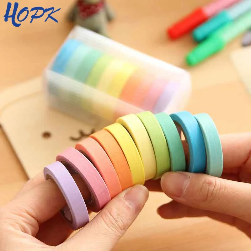 10pcs Washi Tape set diary Scrapbooking Decorative Adhesive Masking Tapes DIY rainbow Colorful sticky School Supplies Japanese