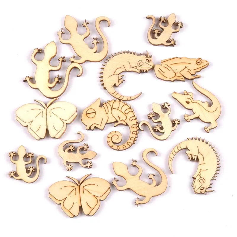 25-35mm 20pcs Mixed Reptile/gecko Wooden Ornament For Scrapbook Wood DIY Crafts Home Decoration Handmade Accessories M1936