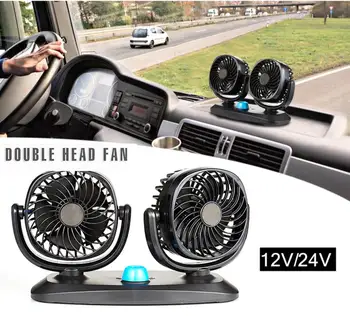 

Car Fan 12V 24V 360 Degree Rotatable 2 Speed Dual Head Auto Air Cooling Circulator Fan Low Noise For Van SUV RV Boat Truck