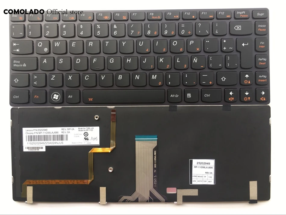 LA Latin Keyboard FOR LENOVO Ideapad Y480 Y480A Y480M Y480N Y480P Black frame with backlit keyboarf LA Layout
