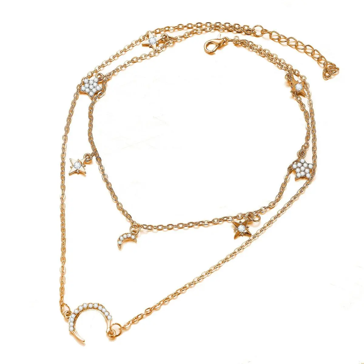 Богемная цепочка с Луной и звездой, многослойное золотое ожерелье с подвеской, Женский винтажный Свадебный свитер с чокером, ожерелье, ювелирные изделия, аксессуары
