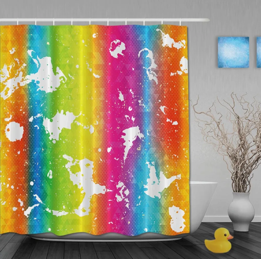 Paint Printing Striped Rainbow Shower Curtains Waterproof Bathroom