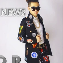 Звезда того же стиля мужская брендовая Мода для певицы для сцены тонкий черный костюм ткань паста ди-джей в ночном клубе костюмы одежда куртка пальто