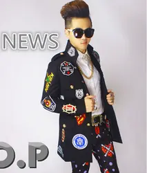 2016 звезды в том же стиле Мужская модный бренд этап певица тонкий черный костюм Ткань Вставить DJ ночной клуб костюмы одежда куртки пальто